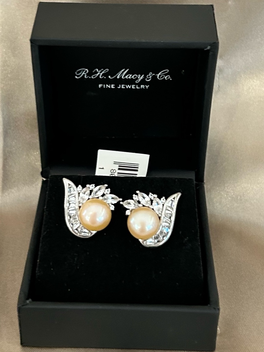 Macys Pearl and Crystal Accent Earrings - Champagne Pearls